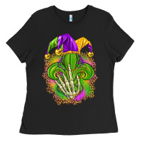 Black Mardi Gras with skeleton hand Ladies Tee - HowdyJamesFarm