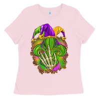 Bubblegum Pink Mardi Gras with skeleton hand Ladies Tee - HowdyJamesFarm