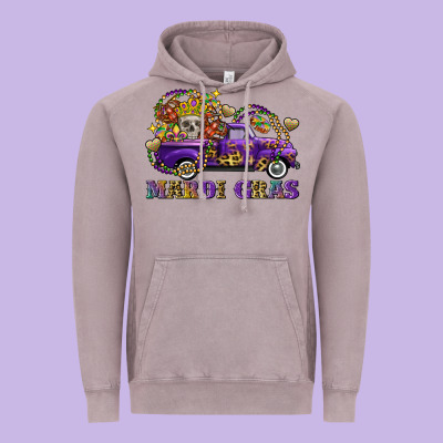 Mardi Gras Skull Truck Vintage Hoodie Designed By Fadigitalartstudio