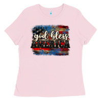 Bubblegum Pink God bless America  4th of July Ladies Tee - CowGirlArtShop