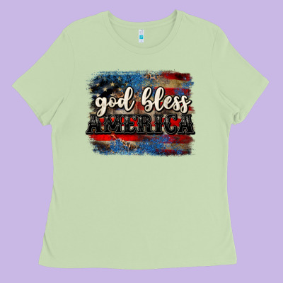 God Bless America  4th Of July Ladies Tee Designed By Cowgirlartshop