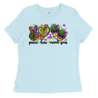Baby Blue Peace Love Mardi Gras Ladies Tee - HowdyJamesFarm