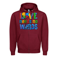 Burgundy love needs no words autism Zipper Hoodie - AdoDesignShop