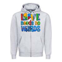 Heather Grey love needs no words autism Zipper Hoodie - AdoDesignShop