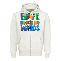 Oatmeal Heather love needs no words autism Zipper Hoodie - AdoDesignShop