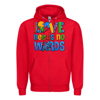 Red love needs no words autism Zipper Hoodie - AdoDesignShop