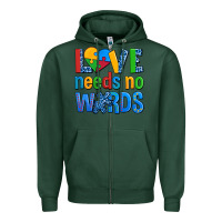 Sports Green love needs no words autism Zipper Hoodie - AdoDesignShop