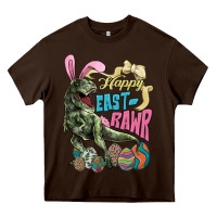 Chocolate Brown Happy Easter Day T-Rex Heavy Core Tee - HowdyJamesFarm