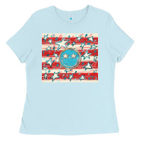 Baby Blue America flag smiley  tumbler Ladies Tee - HowdyJamesFarm