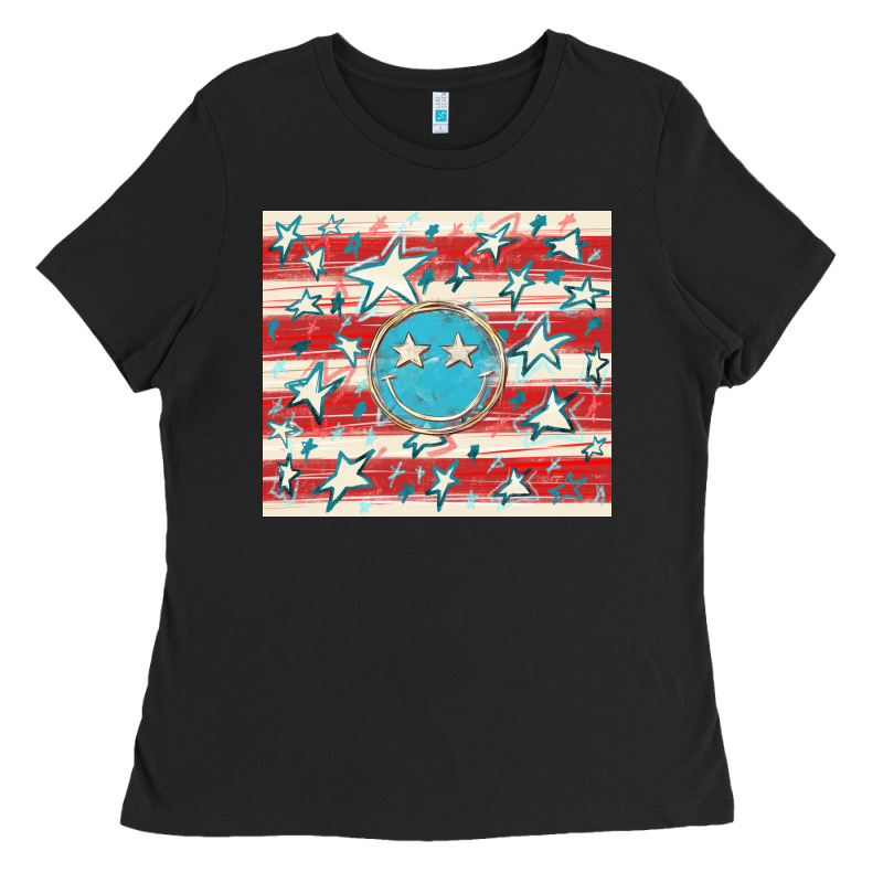 America Flag Smiley  Tumbler Ladies Tee by HowdyJamesFarm | Teevron