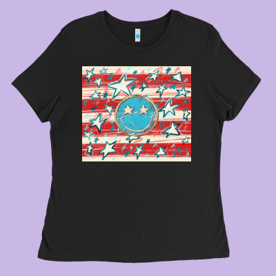 America Flag Smiley  Tumbler Ladies Tee Designed By Howdyjamesfarm