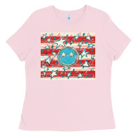 Bubblegum Pink America flag smiley  tumbler Ladies Tee - HowdyJamesFarm
