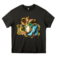 Asphalt Cow skull Cowboy boots hats sunflowers Heavy Core Tee - HowdyJamesFarm