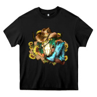 Black Cow skull Cowboy boots hats sunflowers Heavy Core Tee - HowdyJamesFarm