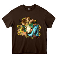 Chocolate Brown Cow skull Cowboy boots hats sunflowers Heavy Core Tee - HowdyJamesFarm