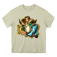 Mossy Cow skull Cowboy boots hats sunflowers Heavy Core Tee - HowdyJamesFarm
