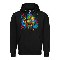 Black autism sunflower ribbon Zipper Hoodie - AdoDesignShop