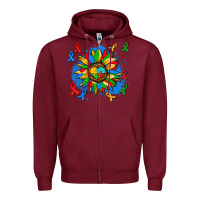 Burgundy autism sunflower ribbon Zipper Hoodie - AdoDesignShop