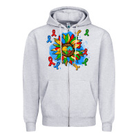 Heather Grey autism sunflower ribbon Zipper Hoodie - AdoDesignShop