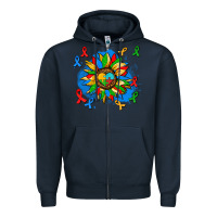 Navy autism sunflower ribbon Zipper Hoodie - AdoDesignShop