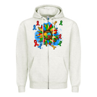 Oatmeal Heather autism sunflower ribbon Zipper Hoodie - AdoDesignShop