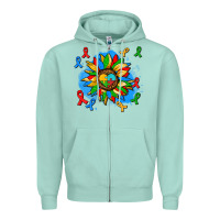 Seafoam autism sunflower ribbon Zipper Hoodie - AdoDesignShop