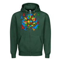 Sports Green autism sunflower ribbon Zipper Hoodie - AdoDesignShop