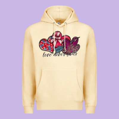 Love Never Fails Premium Hoodie Designed By Sublimationcraftshop