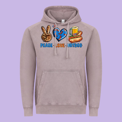 Peace Love Hotdog Vintage Hoodie Designed By Bundleandbundleshop
