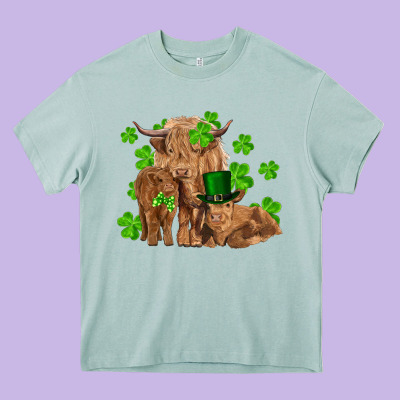 St Patricks Day Cow Family Heavy Core Tee Designed By Ranaportraitstore