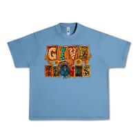 Pebble Blue Give Thanks Thanksgiving Urban Heavy Tee - FaDigitalArtStudio