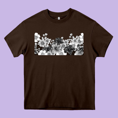 Black And White Floral Heavy Core Tee Designed By Tumblerdesignbyshophia