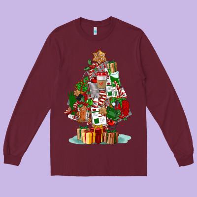 Nurse Christmas Tree Long Sleeve Tee Designed By Fadigitalartstudio
