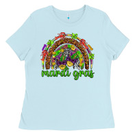 Baby Blue Mardi Gras rainbow and masks Ladies Tee - HowdyJamesFarm