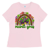 Bubblegum Pink Mardi Gras rainbow and masks Ladies Tee - HowdyJamesFarm