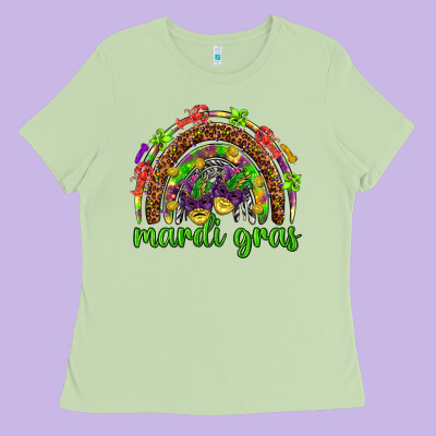 Mardi Gras Rainbow And Masks Ladies Tee Designed By Howdyjamesfarm