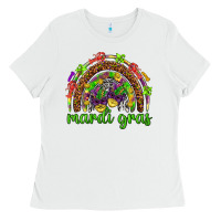 White Mardi Gras rainbow and masks Ladies Tee - HowdyJamesFarm