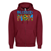 Burgundy blessed mom autism Zipper Hoodie - AdoDesignShop