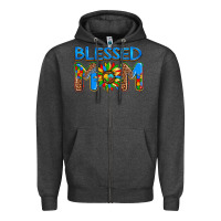 Charcoal Heather blessed mom autism Zipper Hoodie - AdoDesignShop