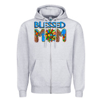 Heather Grey blessed mom autism Zipper Hoodie - AdoDesignShop