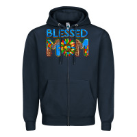 Navy blessed mom autism Zipper Hoodie - AdoDesignShop