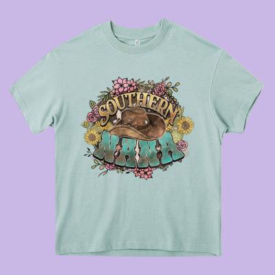 Southern Nana Western Flowers Heavy Core Tee Designed By Howdyjamesfarm