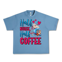 Pebble Blue Half Nurse Half Coffee Urban Heavy Tee - FaDigitalArtStudio