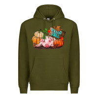 Army Green Hello fall pig Premium Hoodie - RanaPortraitStore