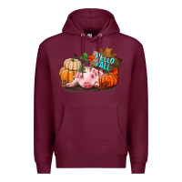 Burgundy Hello fall pig Premium Hoodie - RanaPortraitStore