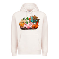 Pale Pink Hello fall pig Premium Hoodie - RanaPortraitStore