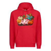 Red Hello fall pig Premium Hoodie - RanaPortraitStore