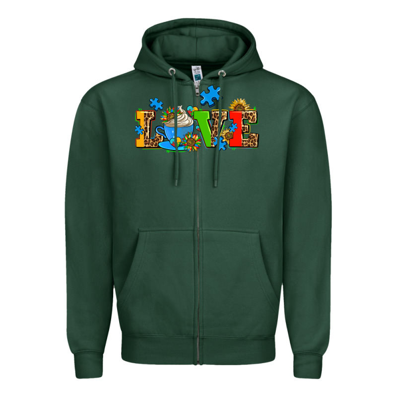 Autism Coffee Cup With Sunflower Zipper Hoodie by AdoDesignShop | Teevron