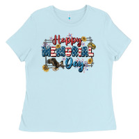 Baby Blue Happy memorial day 4th of july Ladies Tee - CowGirlArtShop