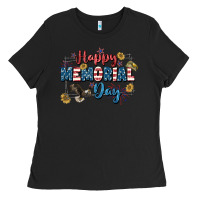 Black Happy memorial day 4th of july Ladies Tee - CowGirlArtShop